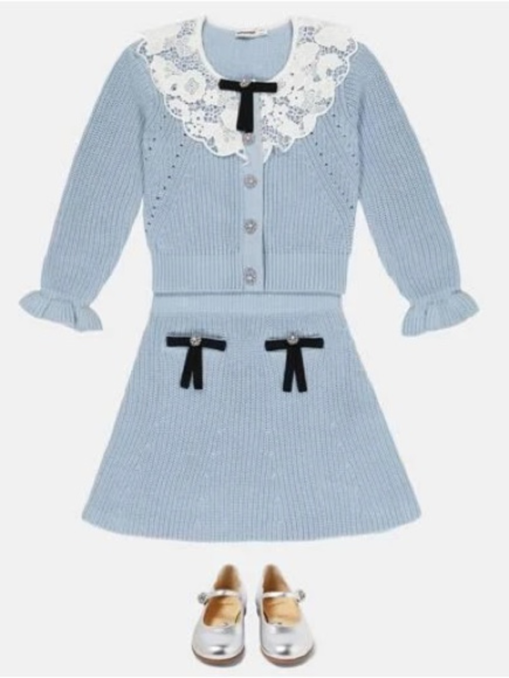 Self-Portrait Light Blue girls cotton and wool set